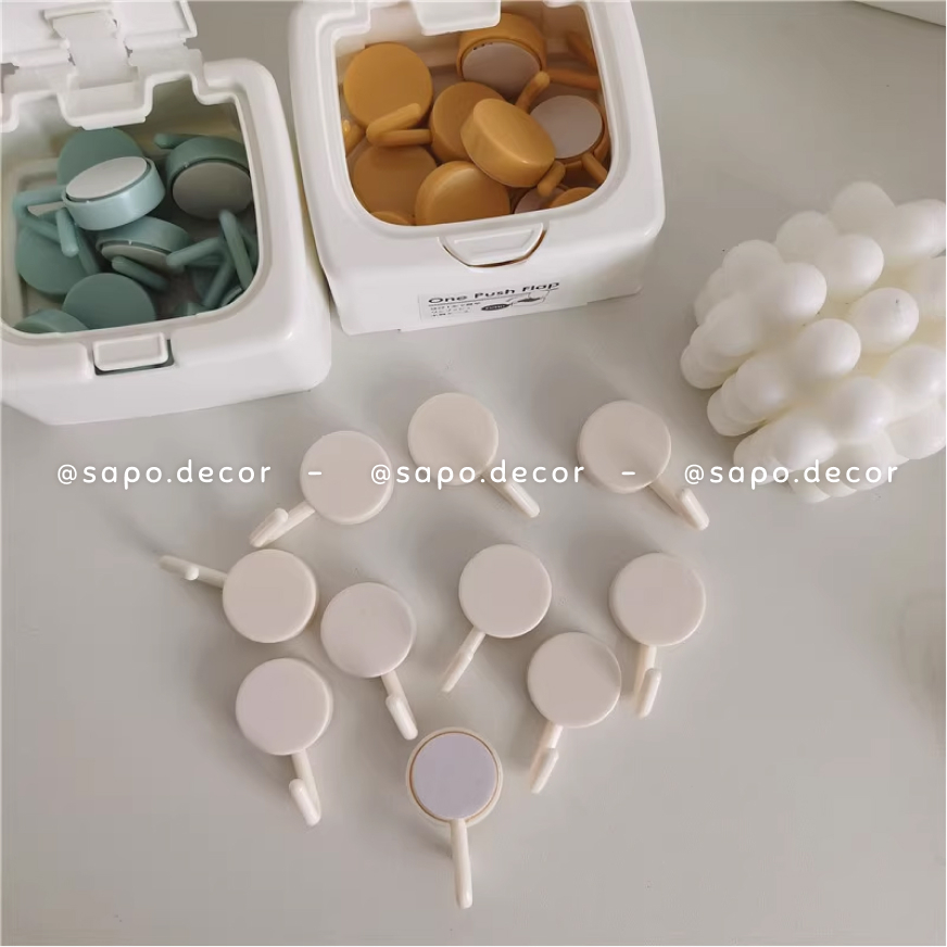 Móc nhựa tròn dán tường treo đồ vật, móc gắn tường decor trang trí nhà cửa - Sapo Decor 262