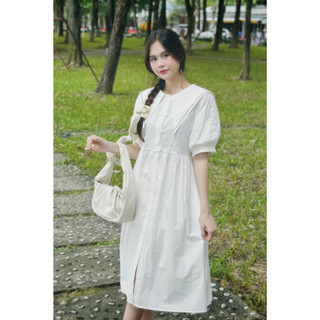 [RÁCH STORE] Đầm - 9327 - Cổ Sen Nhọn Viền Chỉ - Cột Eo