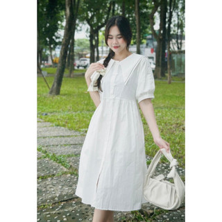 [RÁCH STORE] Đầm - 9327 - Cổ Sen Nhọn Viền Chỉ - Cột Eo