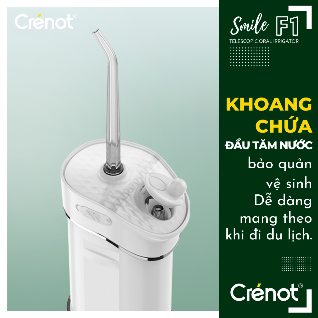 Máy tăm nước cầm tay mini UNIQ x CRENOT Smile F1 vệ sinh răng miệng xịt rửa làm sạch kẽ răng niềng kèm cạo lưỡi Waterpik