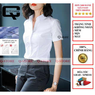 [voucher giảm 20k] Sơ mi công sở nữ ngắn tay màu trắng dáng Hàn Quốc