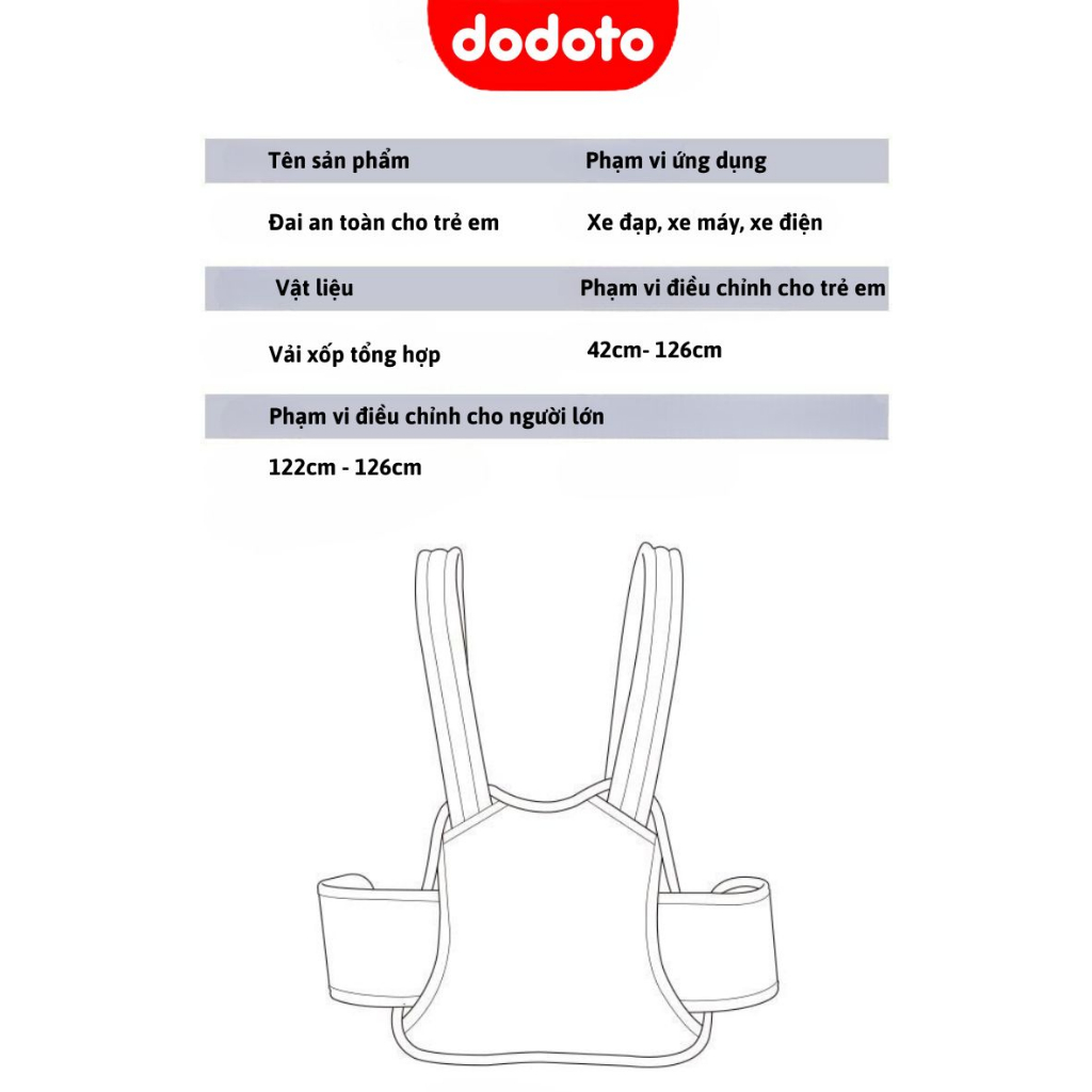 Đai đi xe máy cho bé từ 3 tuổi và người lớn Dodoto, đeo vai, thắt lưng, đai giữ bé ngồi xe máy cao cấp BT
