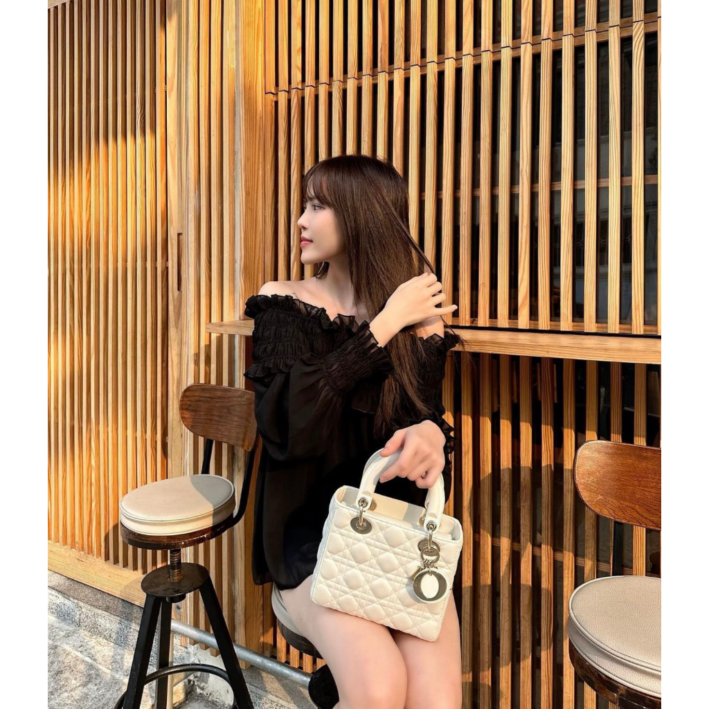 Túi Xách Di.O lady size 20cm tag vàng da lì màu trắng