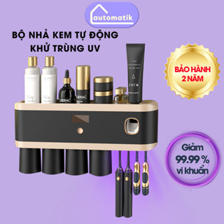 Bộ Nhả Kem Đánh Răng Automatik Hộp Đựng, Kệ Bàn Chải Tự Động Khử Trùng UV, 2 3 4 Cốc Hút Nam Châm, Dán Tường Gạch Men
