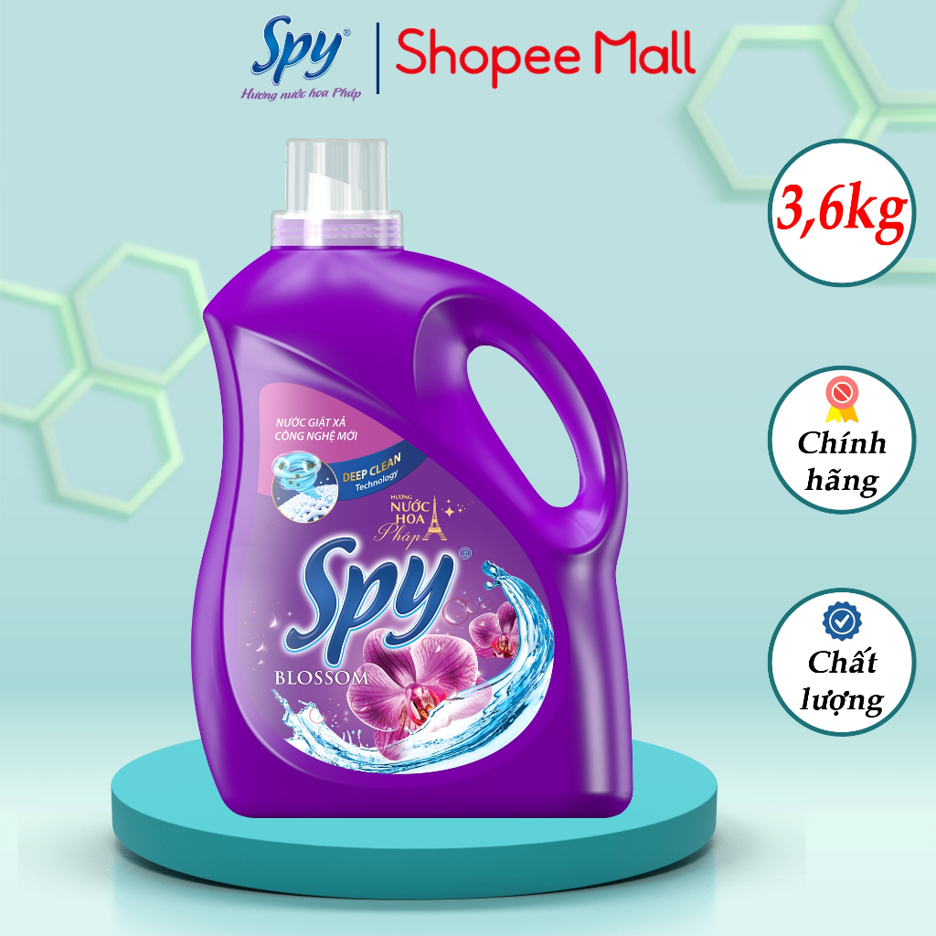 Nước giặt xả SPY Deep Clean hoa Tím 3,6 kg diệt khuẩn sạch sâu