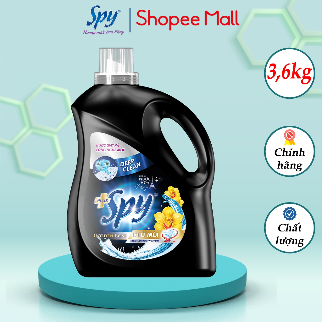 Nước giặt xả SPY Deep Clean Plus 3,6 kg khử mùi diệt khuẩn, sạch sâu, thơm lâu giúp làm mềm vải