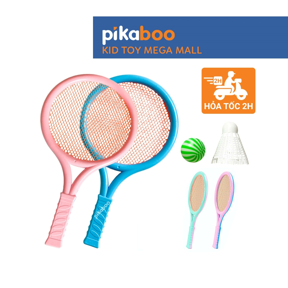 Vợt cầu lông trẻ em đồ chơi thể thao có 2 vợt 1 quả bóng 1 quả cầu Pikaboo an toàn cho bé từ 3 tuổi