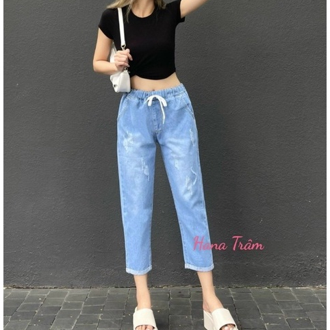 Quần jean baggy nữ lưng chun. Quần baggy có size đại