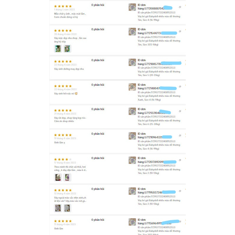 Váy bé gái Babydoll nhiều màu dễ thương xinh xắn, chất cotton thô mềm mát, bé hoạt động thoải mái