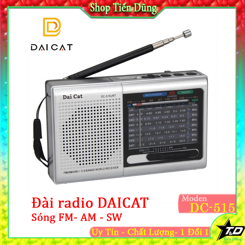Đài Radio FM DAICAT DC 515 có 3 tần số sóng FM - SW - AM chạy pin sạc và pin tiểu dùng được USB và thẻ nhớ TF