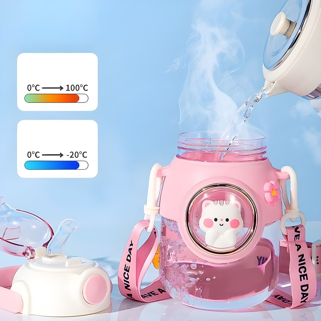 Bình nước giữ nhiệt 700ML INOX 316, bình giữ nhiệt cho bé có dây đeo tặng kèm sticker 2D, 3D, bộ rửa bình B12