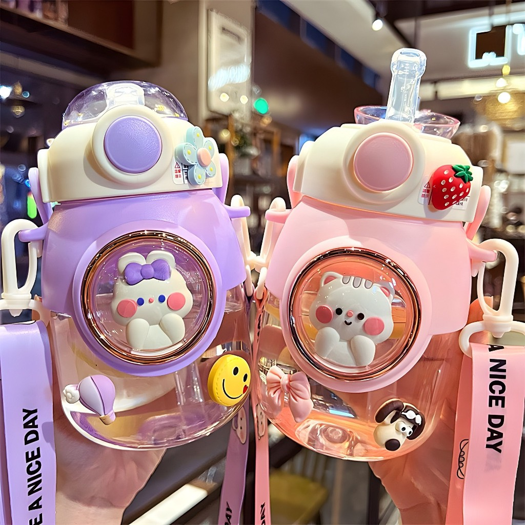 Bình nước giữ nhiệt 700ML INOX 316, bình giữ nhiệt cho bé có dây đeo tặng kèm sticker 2D, 3D, bộ rửa bình B12