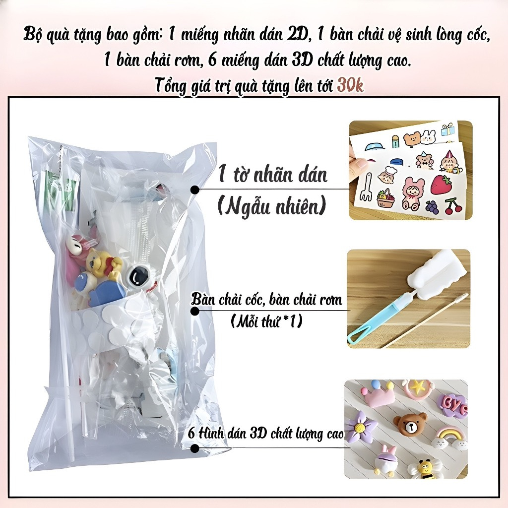 Bình nước giữ nhiệt 700ML INOX 316, bình giữ nhiệt cho bé có dây đeo tặng kèm sticker 2D, 3D, bộ rửa bình B12