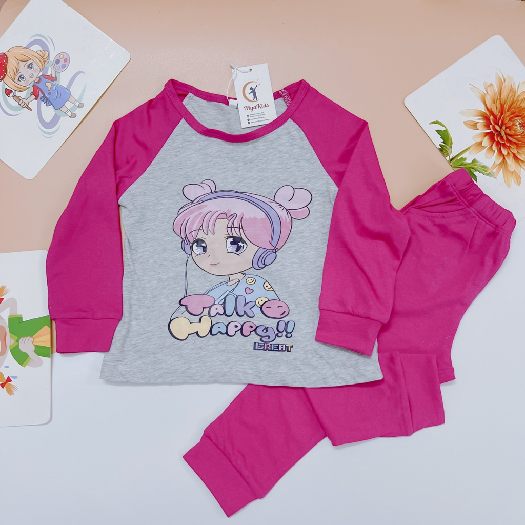 Bộ Dài Tay Bé Gái MyaKids, Bộ Thu Đông Bé Gái Chất Vải Cotton Mềm Thấm Hút Mồ Hôi