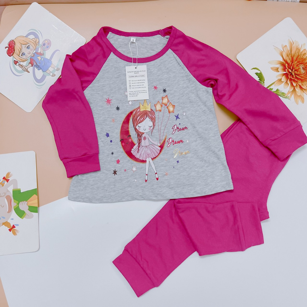 Bộ Dài Tay Bé Gái MyaKids, Bộ Thu Đông Bé Gái Chất Vải Cotton Mềm Thấm Hút Mồ Hôi