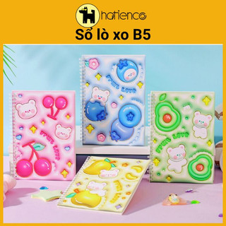 Sổ lò xo B5 giấy chống lóa, kẻ hàng ngang bìa họa tiết dễ thương (120 trang)