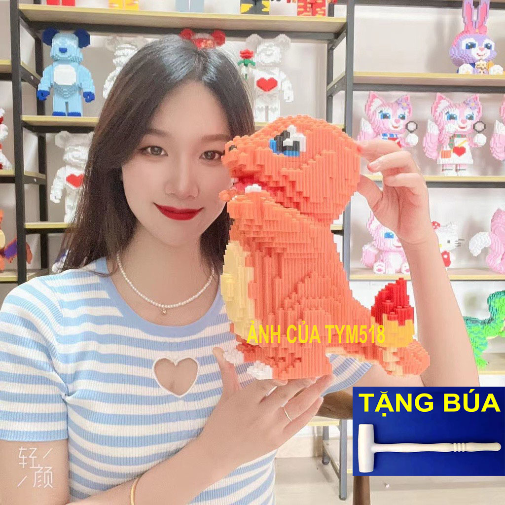 Xếp hình le go pokemon đuôi lửa cỡ lớn size to 28cm đồ chơi xếp hình nano 3d cho bé chuẩn mẫu