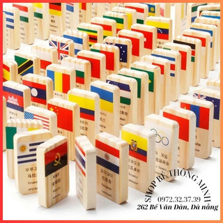 Đồ chơi domino 100 quân cờ bằng gỗ in hình tên các nước - đồ chơi bằng gỗ vừa học vừa chơi