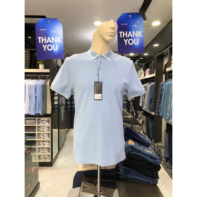 Áo polo owen màu xanh nhạt body fit vải cotton APV220347