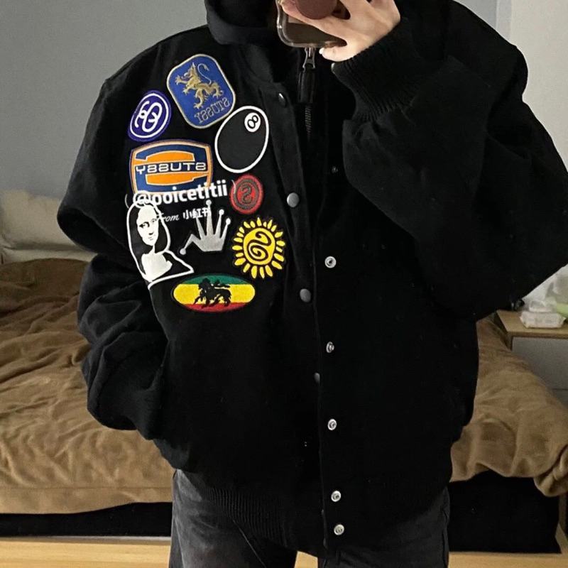 Áo Khoác Bomber SS nhiều logo bên vai bản cao cấp