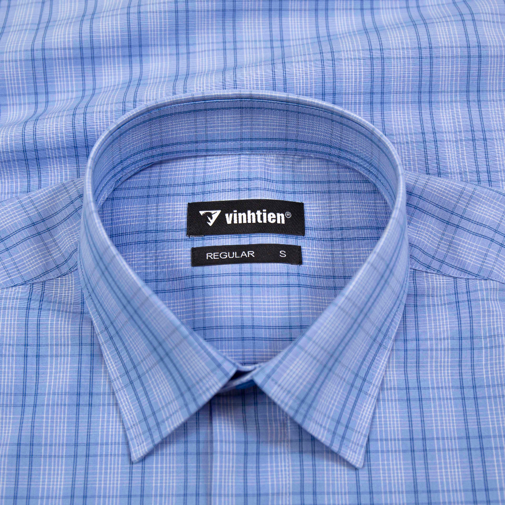 Áo Sơ Mi Nam Tay Ngắn Sọc Caro Vĩnh Tiến Dáng Regular Vạt Ngang 350 - G394
