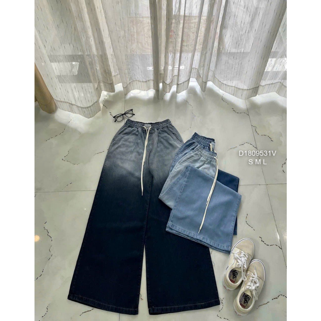 Quần jean baggy dáng suông dài kiểu phối loang hightlight màu hàng đẹp!