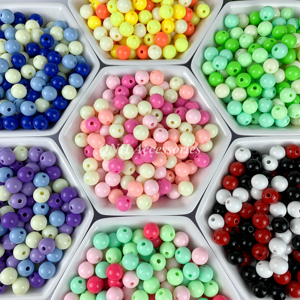 Gói 10g hạt nhựa tròn màu đục size 6mm dùng làm vòng tay, vòng cổ cho mèo, làm trang sức handmade,...