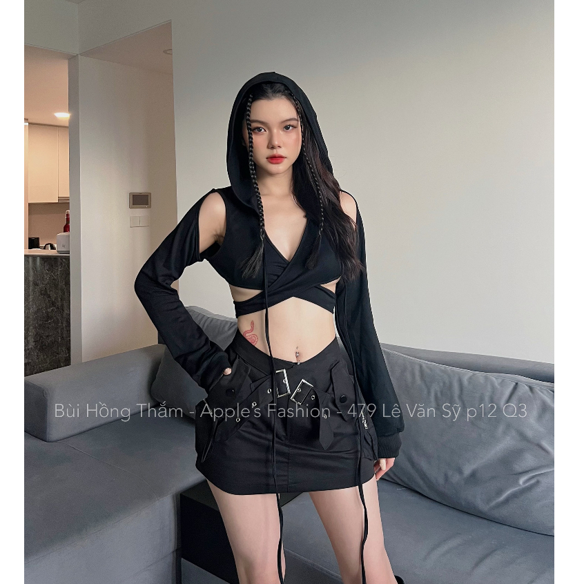 Áo có mũ đan chéo ngực