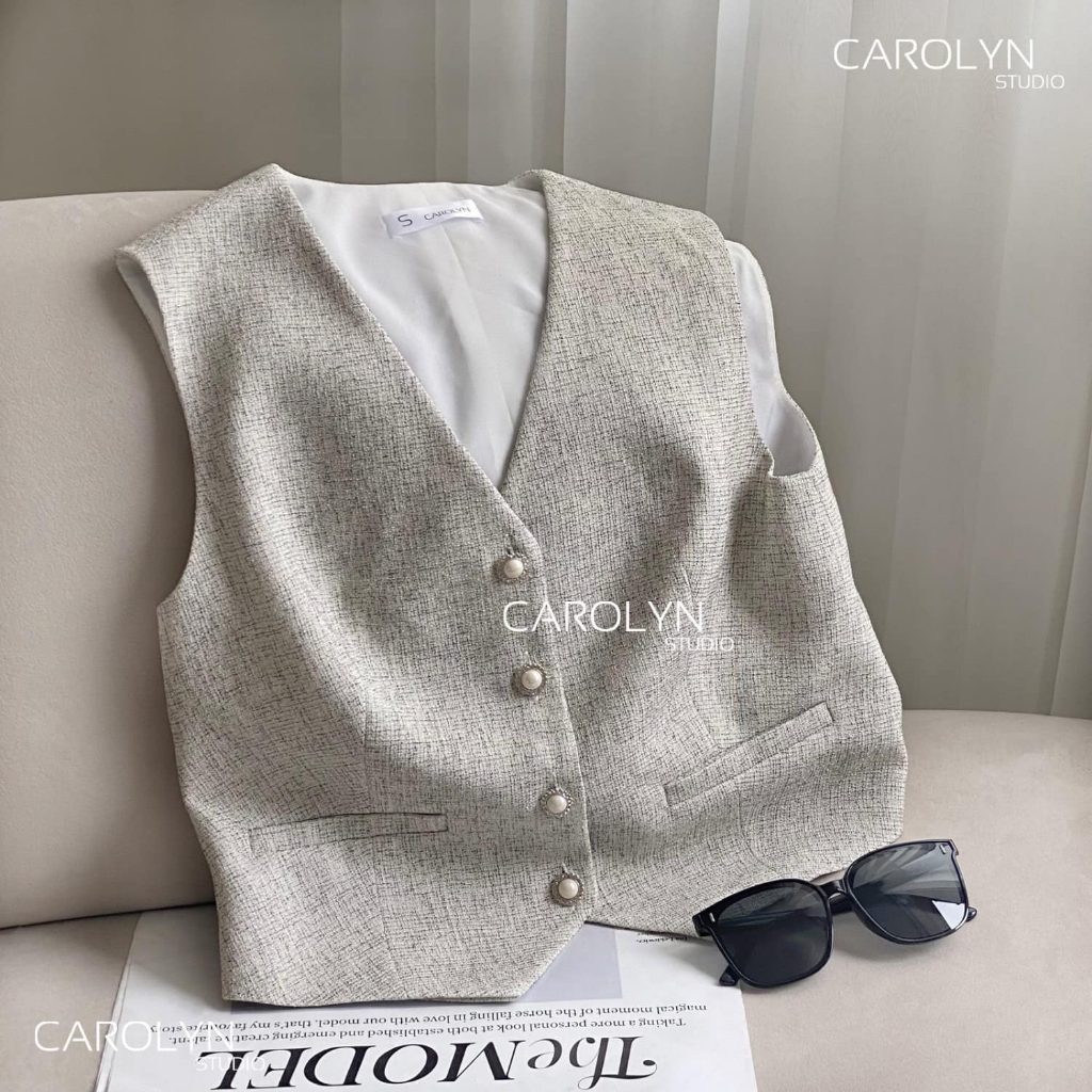 Áo gile vải tweed Carolyn ANN