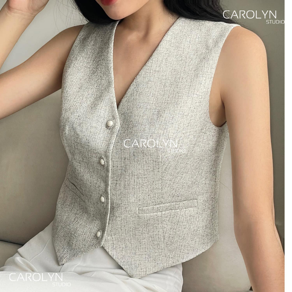 Áo gile vải tweed Carolyn ANN