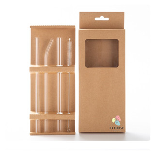 Set 3 ống hút thủy tinh Borosilicate, ống hút trà sữa kèm cọ rửa thân thiện với môi trường