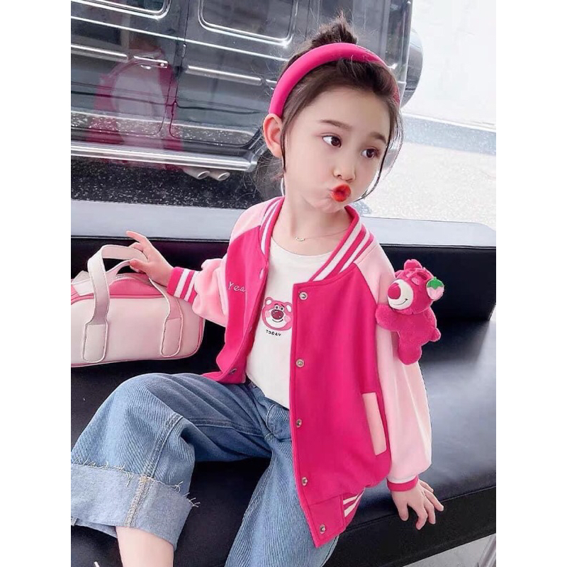 Áo khoác gấu dâu kèm gấu thời trang cho bé 12-35kg nhà mộc baby a233