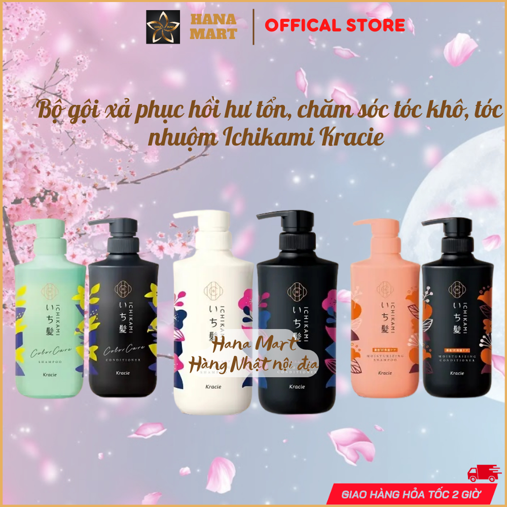 Bộ gội xả phục hồi hư tổn, chăm sóc tóc khô, tóc nhuộm Ichikami Kracie 480ml x 2 nội địa Nhật Bản