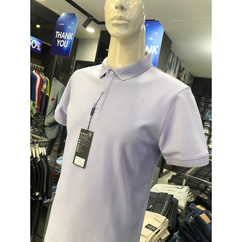 Áo polo owen màu tím body fit vải cotton APV231356
