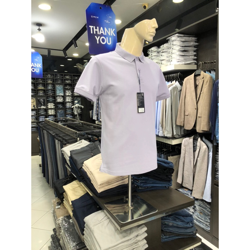Áo polo owen màu tím body fit vải cotton APV231356