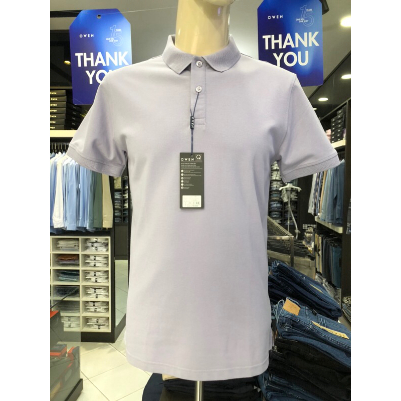 Áo polo owen màu tím body fit vải cotton APV231356