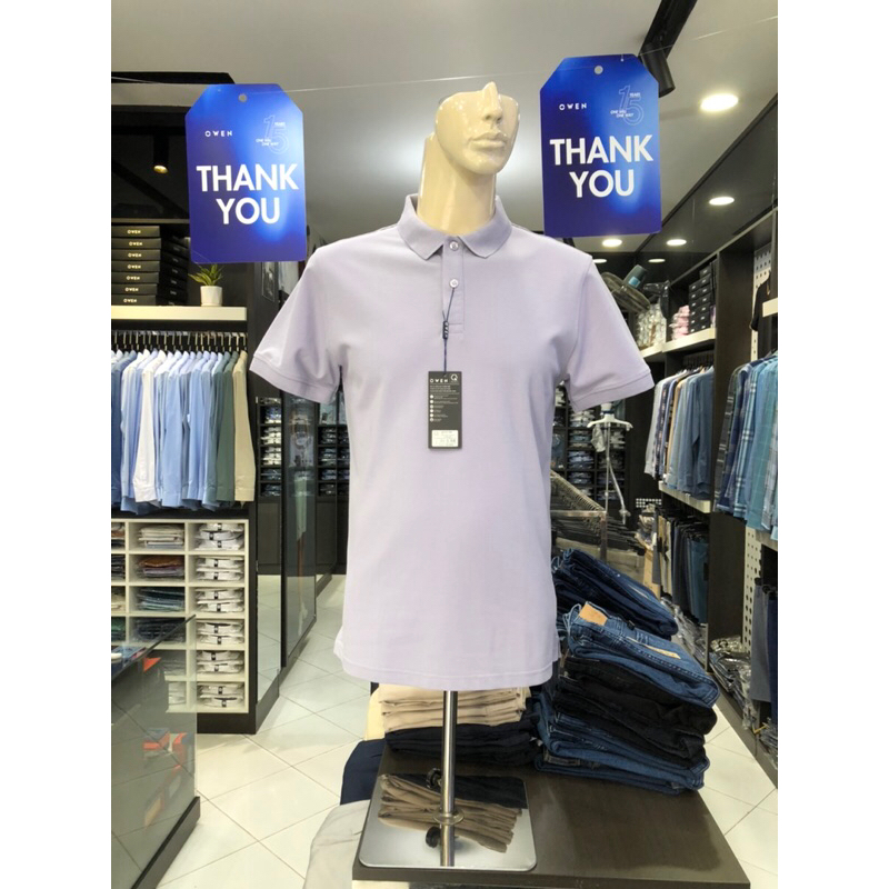 Áo polo owen màu tím body fit vải cotton APV231356