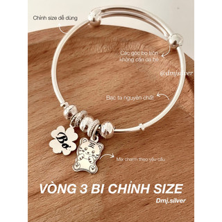 Vòng bạc cho bé - Vòng 3 bi mix 2 charm thiết kế DMJ Silver