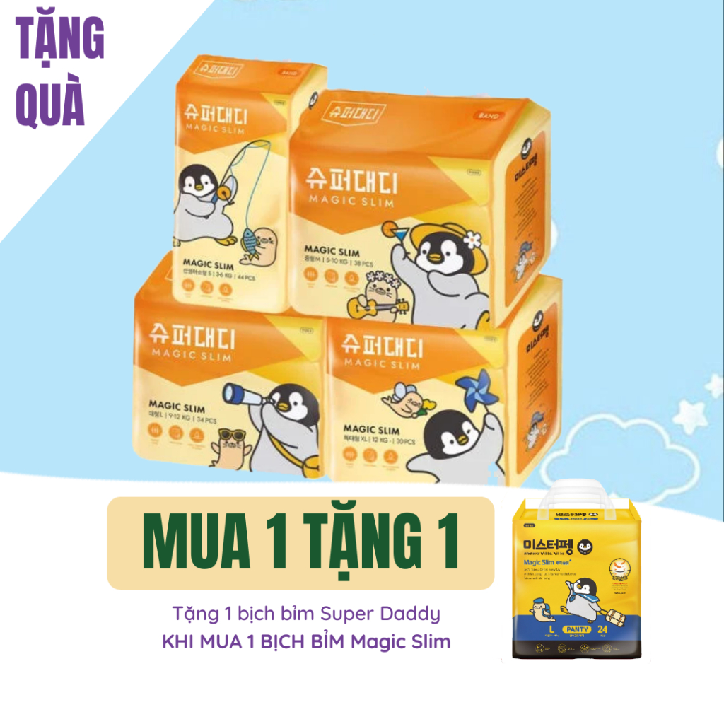 Tã/Bỉm Dán SUPER DADDY MAGIC SLIM New Size S-44m/M-38m/L-34m/XL-30m