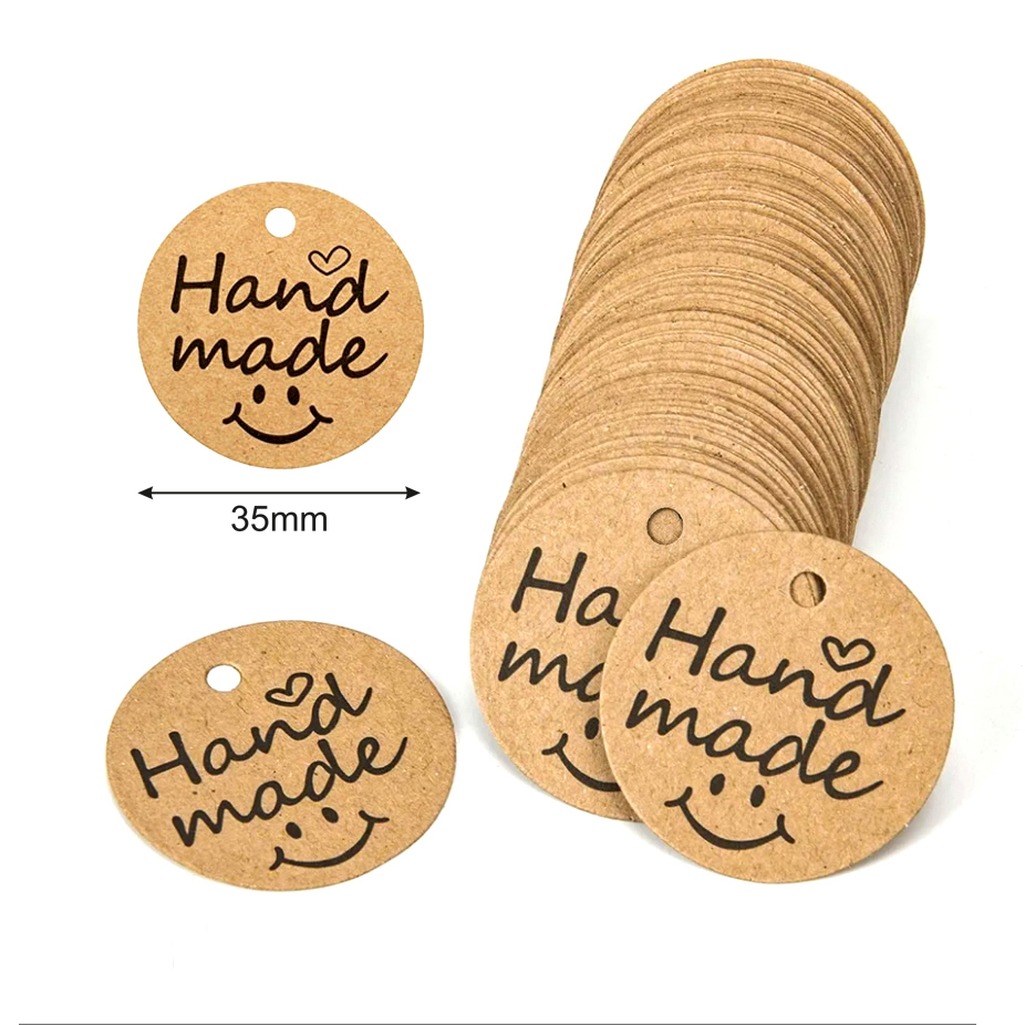 100pcs,Thẻ Tag Giấy Kraft / Trắng Treo Handmade tag_ làm bằng tay tag 35mm