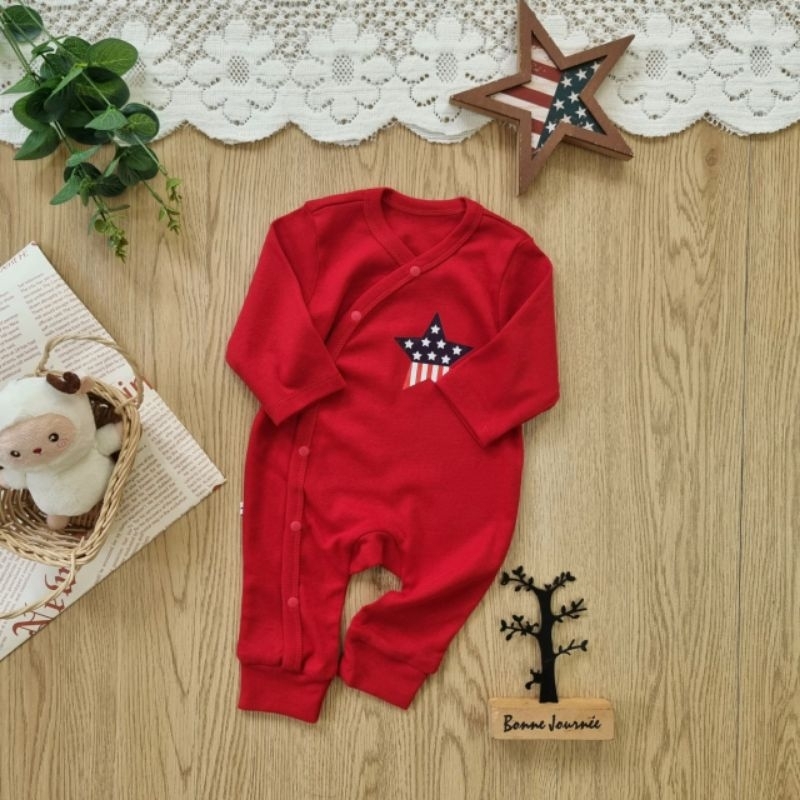 Bodysuit dài tay liền thân cúc chéo cho bé sơ sinh 3-10kg