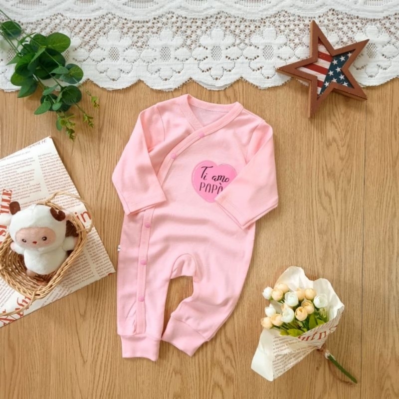 Bodysuit dài tay liền thân cúc chéo cho bé sơ sinh 3-10kg