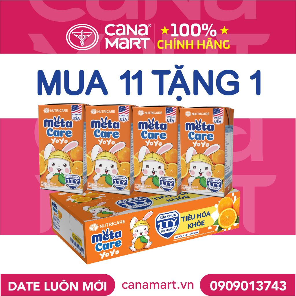 Thùng sữa vị chua MetaCare Yoyo 1 tỉ lợi khuẩn, giúp bé phát triển toàn diện (180ml)