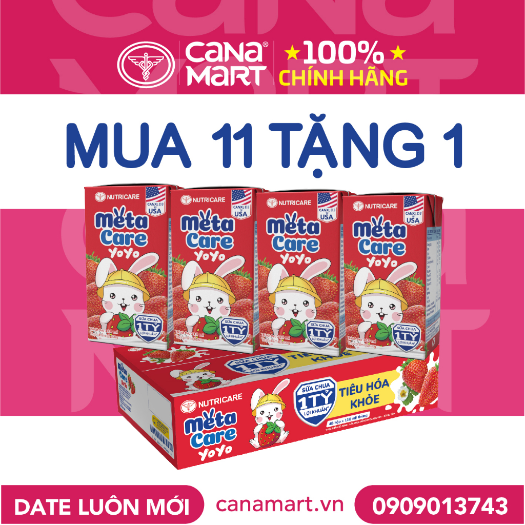 Thùng sữa vị chua MetaCare Yoyo 1 tỉ lợi khuẩn, giúp bé phát triển toàn diện (180ml)