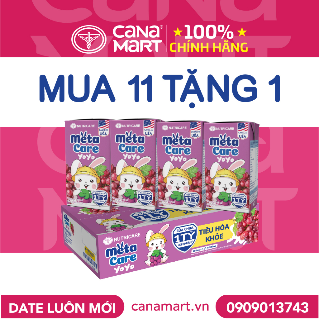Thùng sữa vị chua MetaCare Yoyo 1 tỉ lợi khuẩn giúp bé phát triển toàn diện (110ml)
