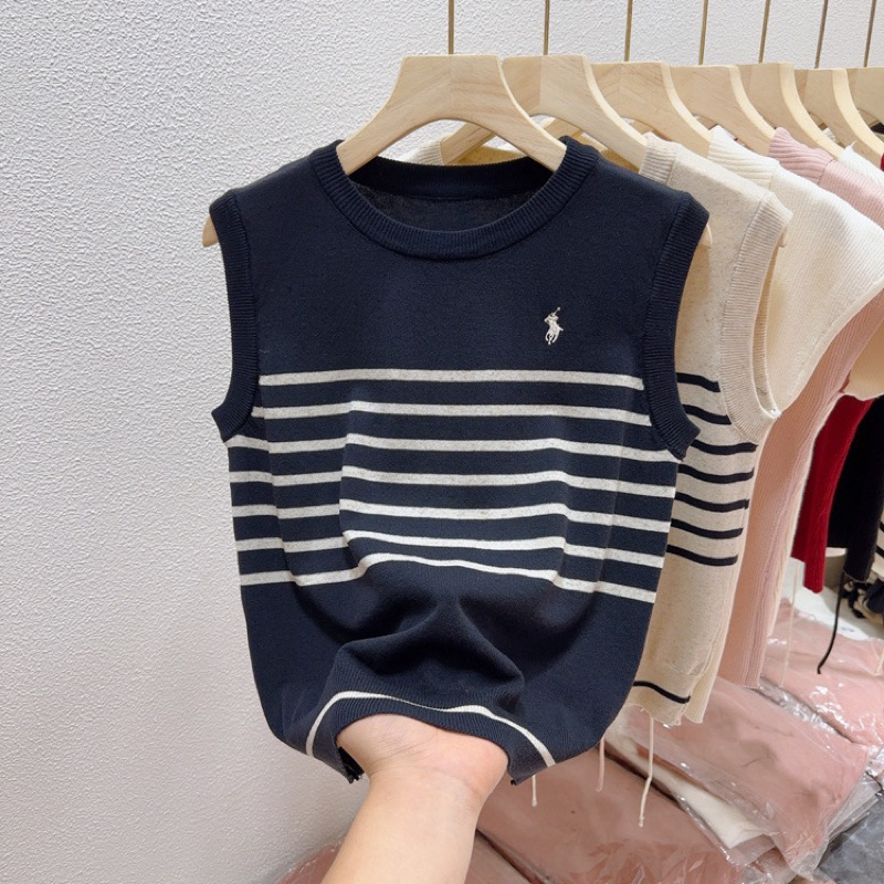 Áo gile len trơn, áo len tank top kẻ ngang