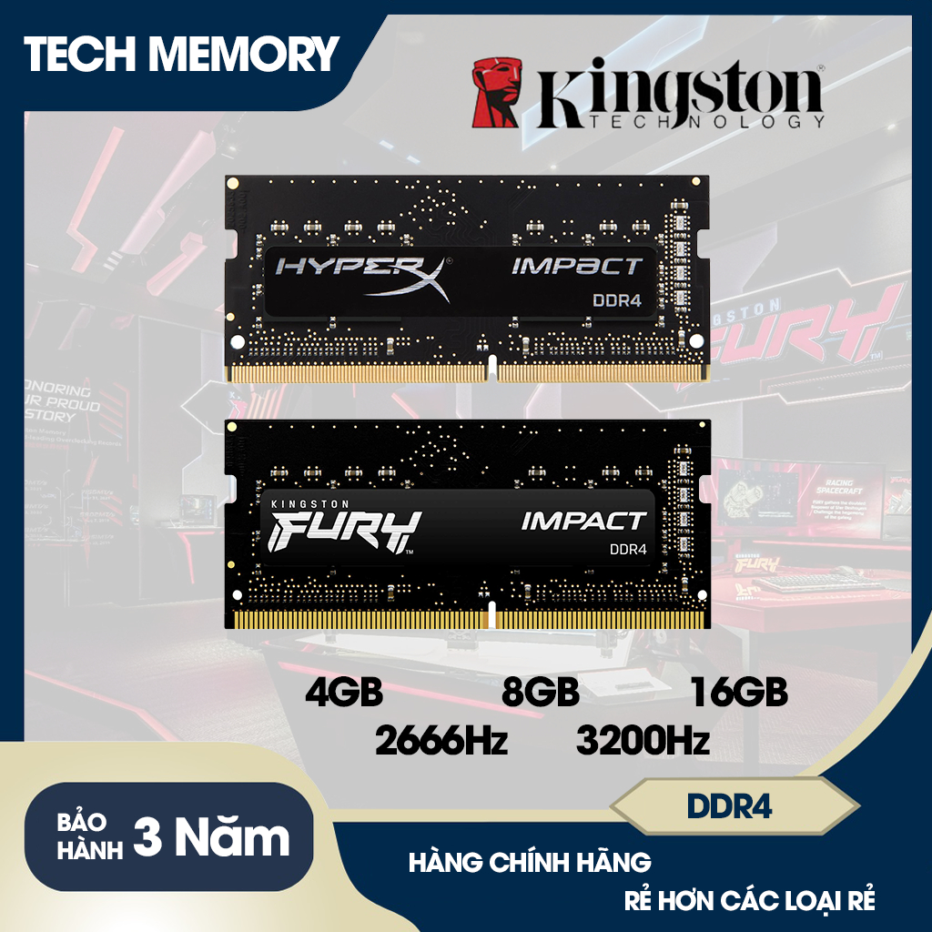 Ram Laptop Kingston Fury Beast Black 4GB/8GB/16GB DDR4 2400/2666/3200Hz - Chính Hãng New 100% - Bảo Hành 36 Tháng