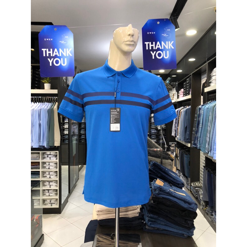 Áo polo owen màu xanh coban body fit APV220367
