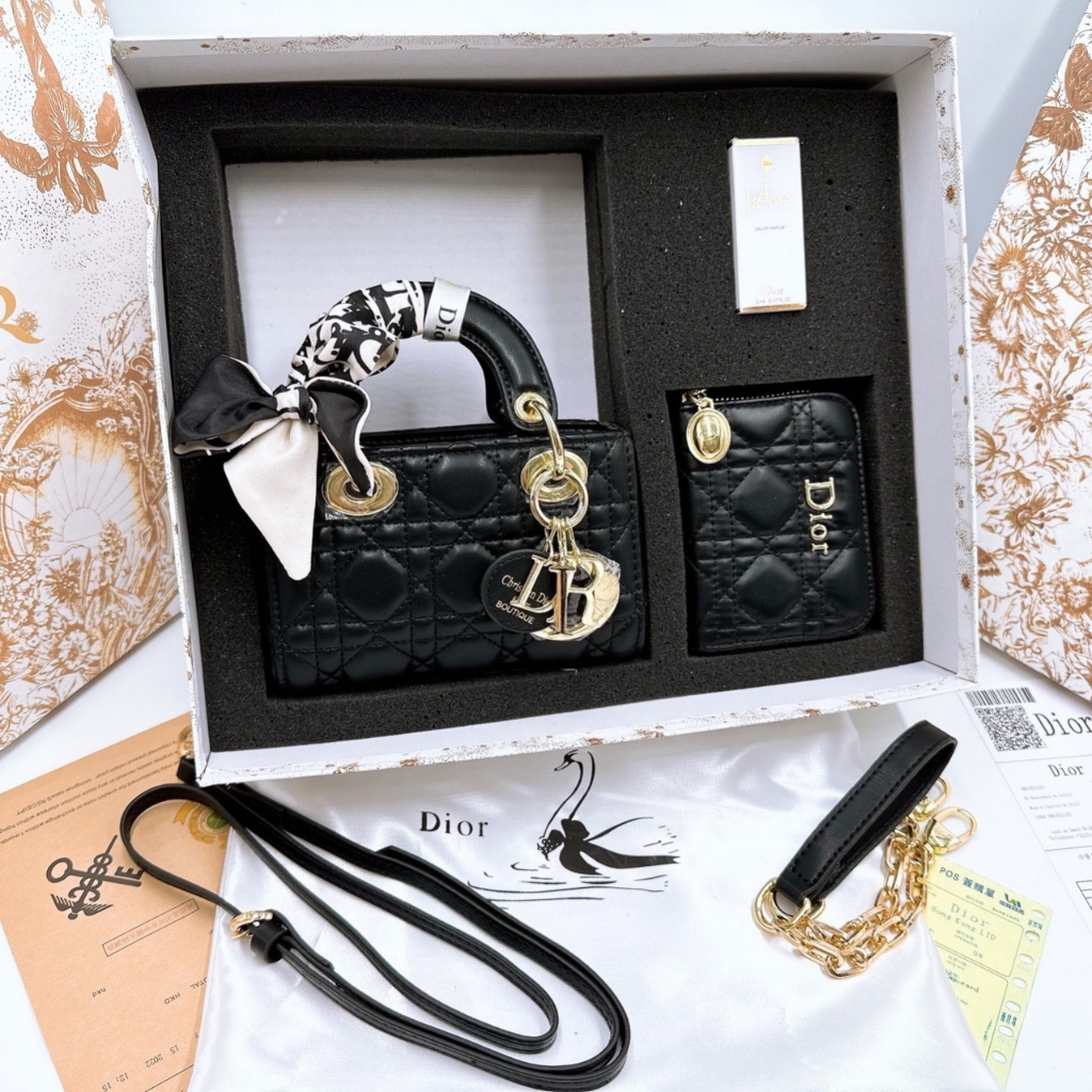 Túi Dior VIP SPSL siêu COMBO cực xịn kèm NƯỚC HOA mini màu đen - Shop Lynh