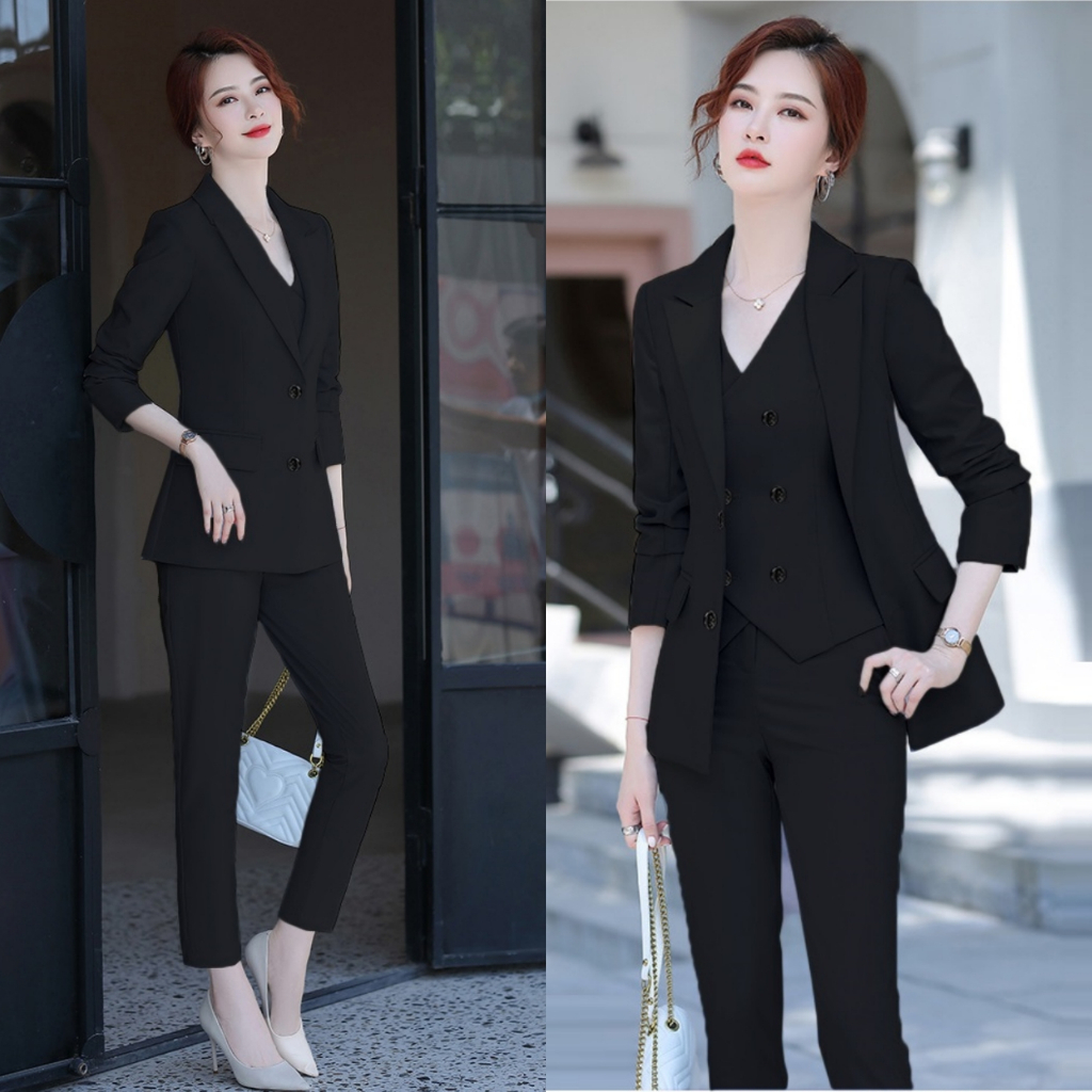 Bộ Đồ Vest Nữ Công Sở Áo Vest Tay Dài Quần Dài Áo Gilê TJ33